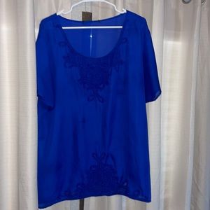 Cobalt blue sheer lined blouse with detail